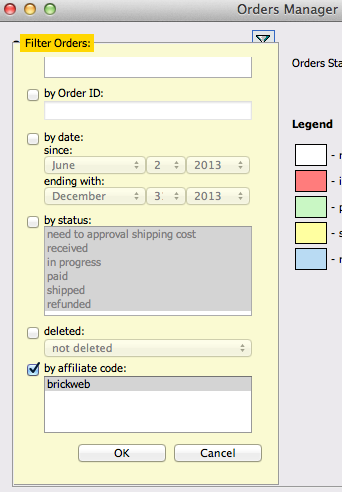 Affiliate codes — Orders Manager