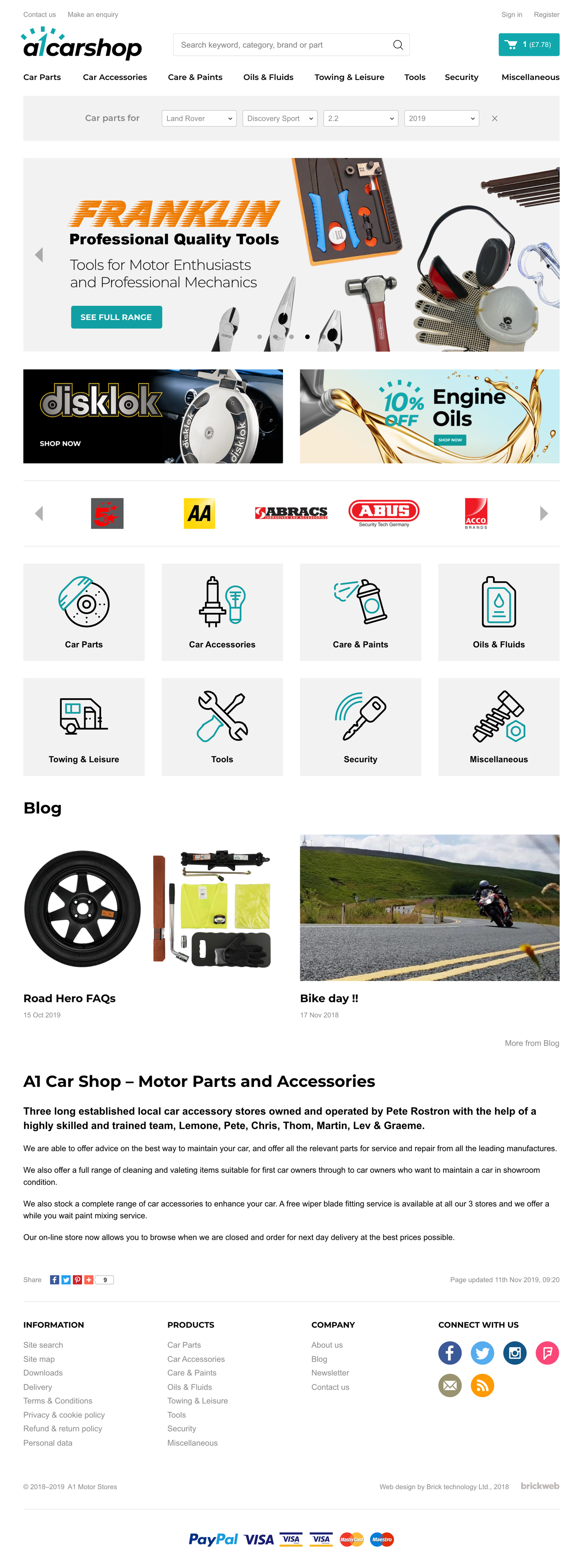 A1 Car Shop Home page