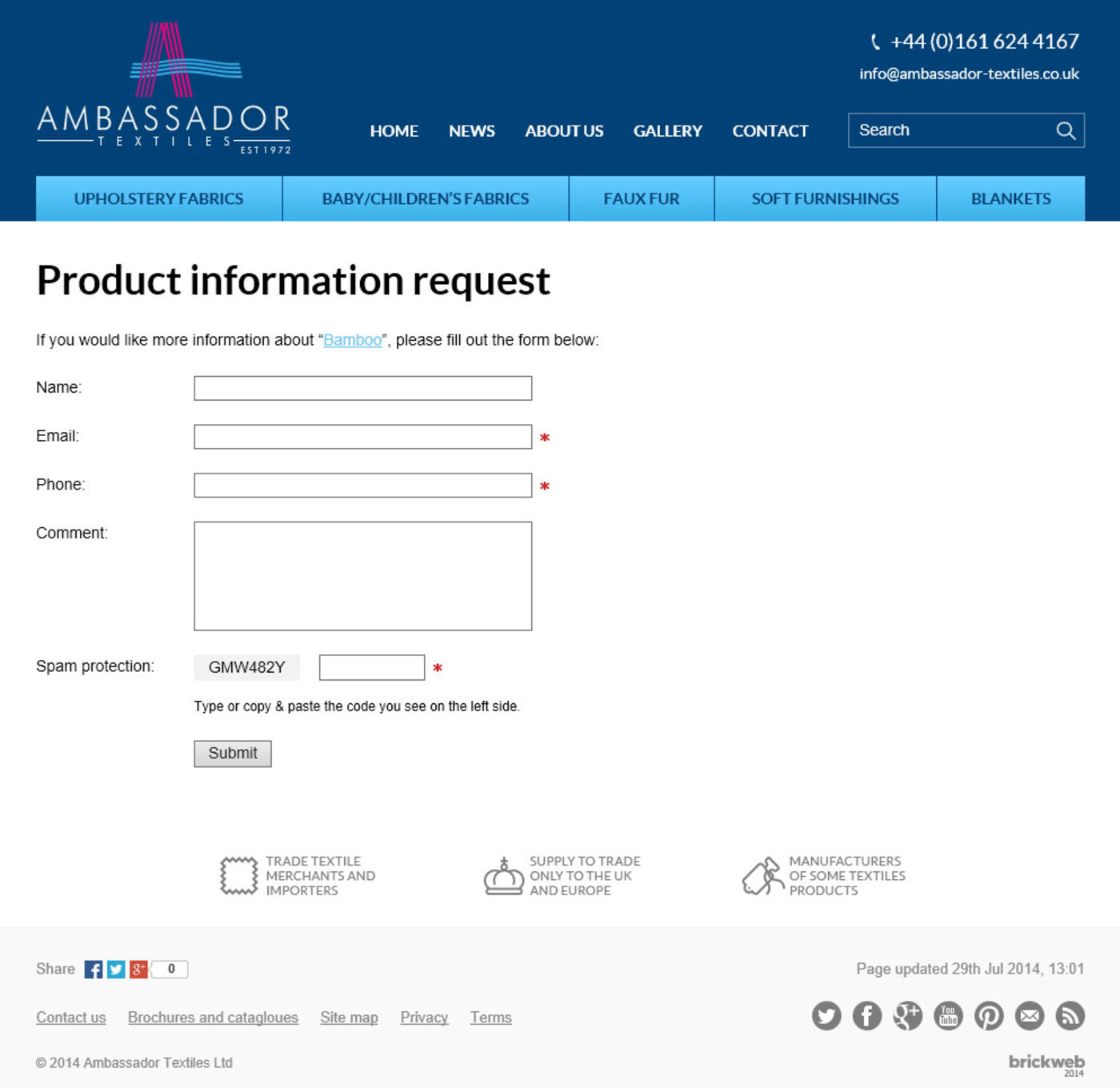 Ambassador Textiles Information request