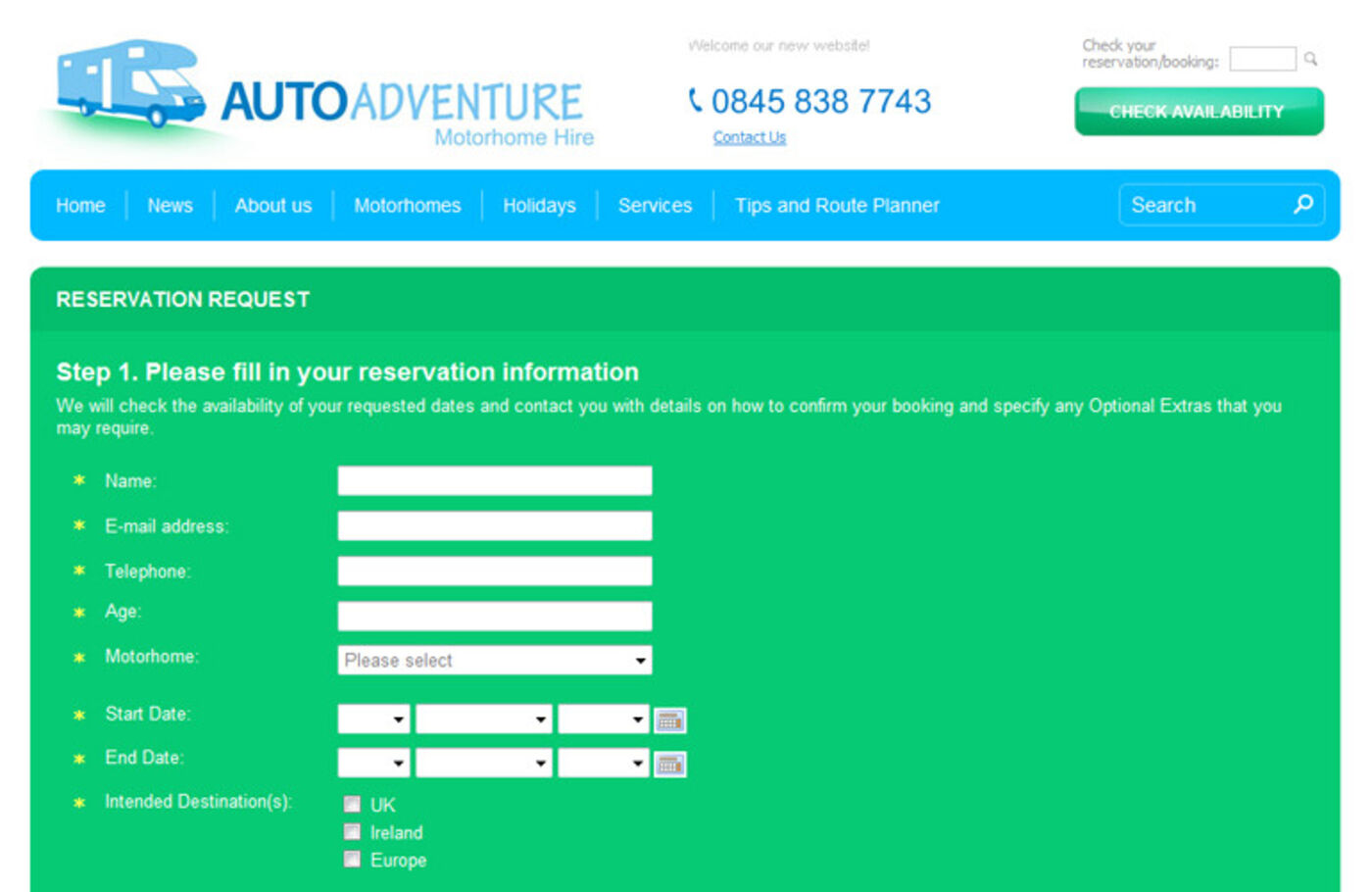 Auto Adventure Reservation Request