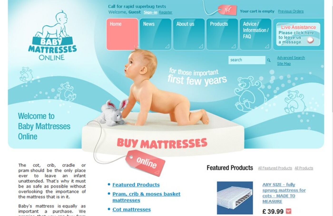 Baby Mattresses Online (2006) Homepage header