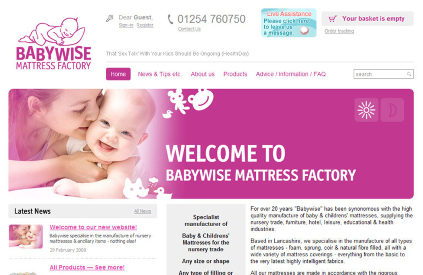 Babywise Mattress Factory (2008) Homepage header - Day