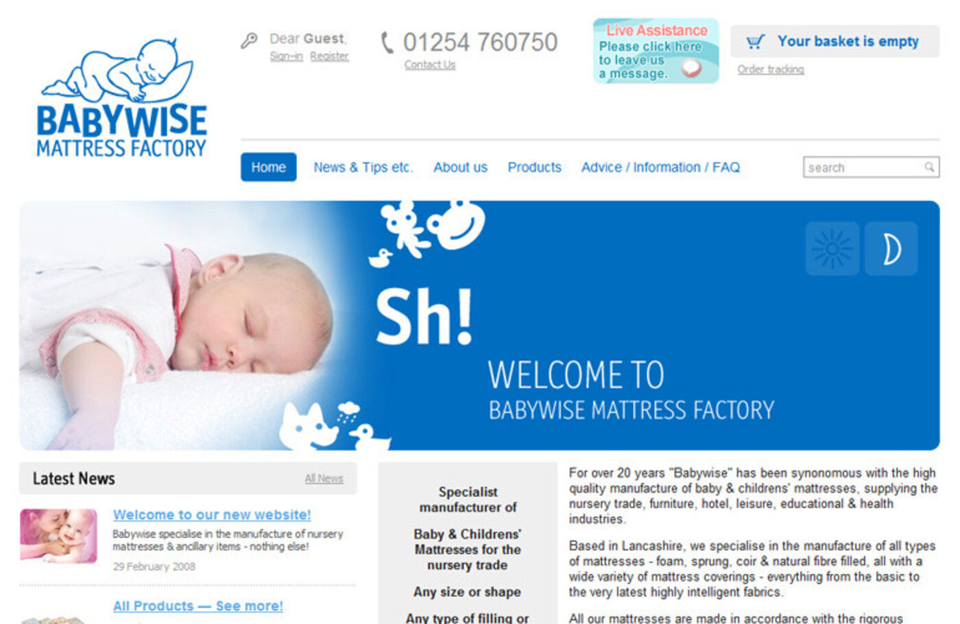 Babywise Mattress Factory (2008) Homepage header - Night