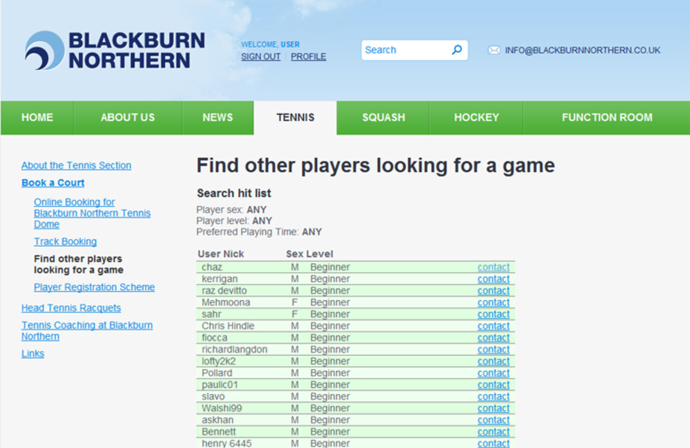 Blackburn Northern Sports Club (2011) Find partners result