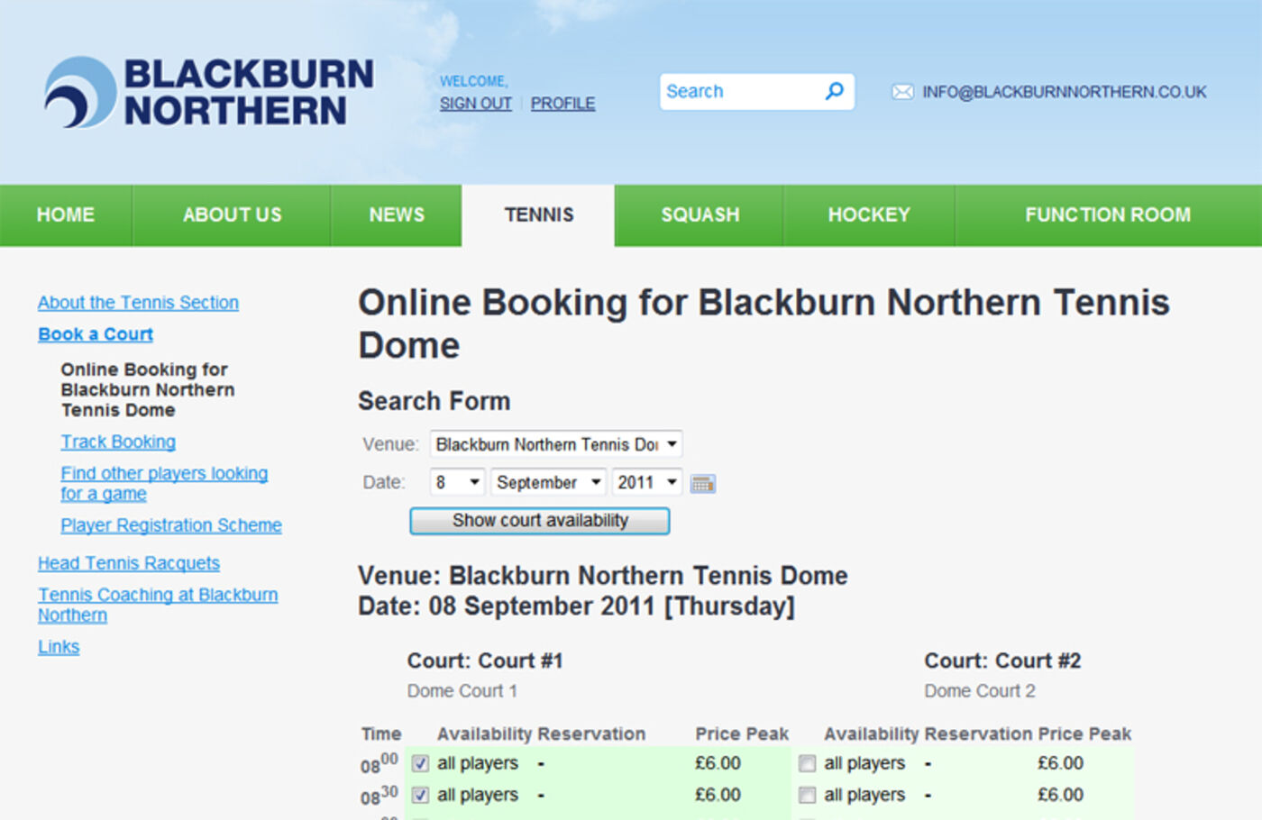 Blackburn Northern Sports Club (2011) Online booking