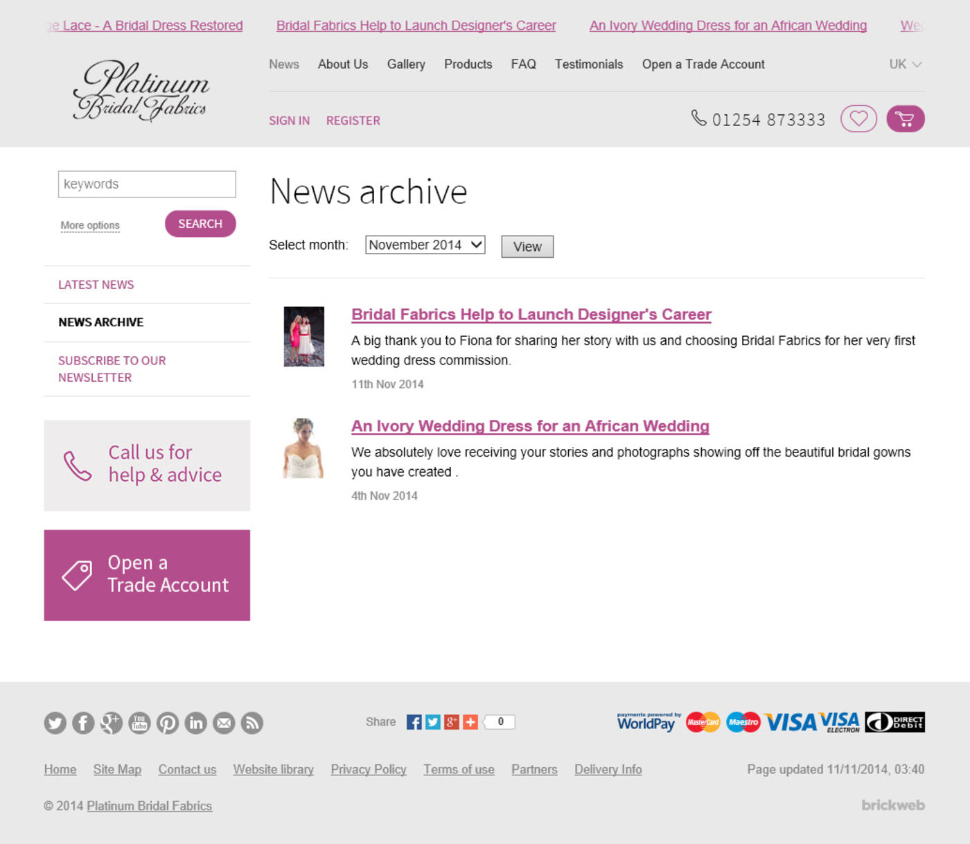 Bridal Fabrics (2014) News