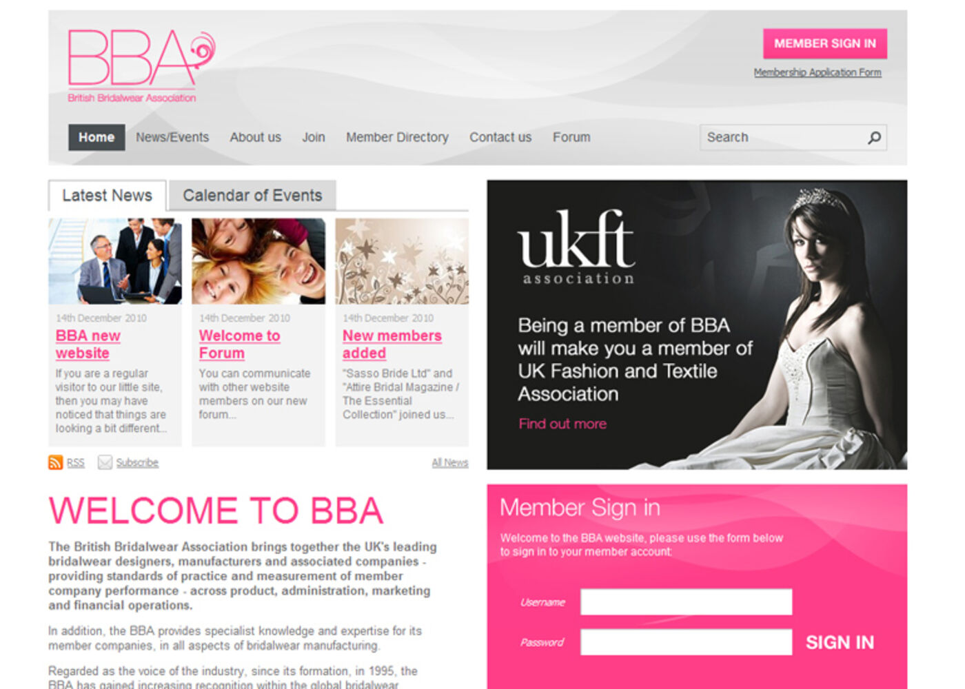 British Bridalwear Association Homepage header