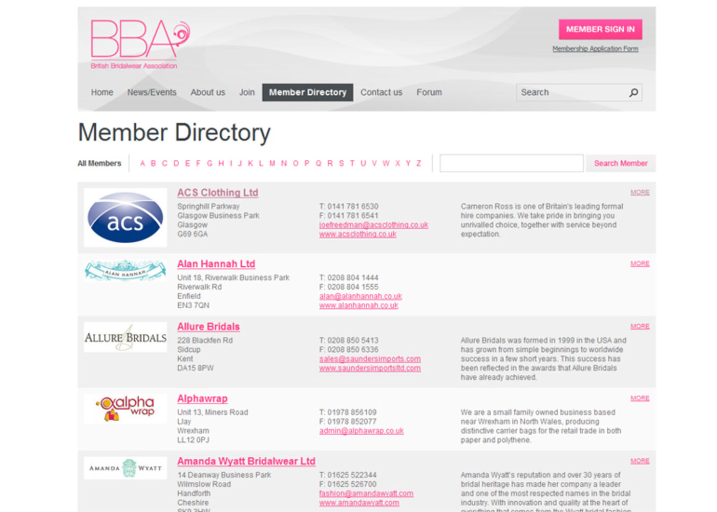 British Bridalwear Association Member Directory