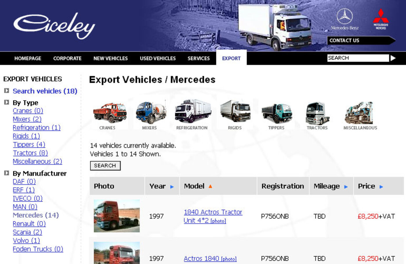 Ciceley Export vehicles-list