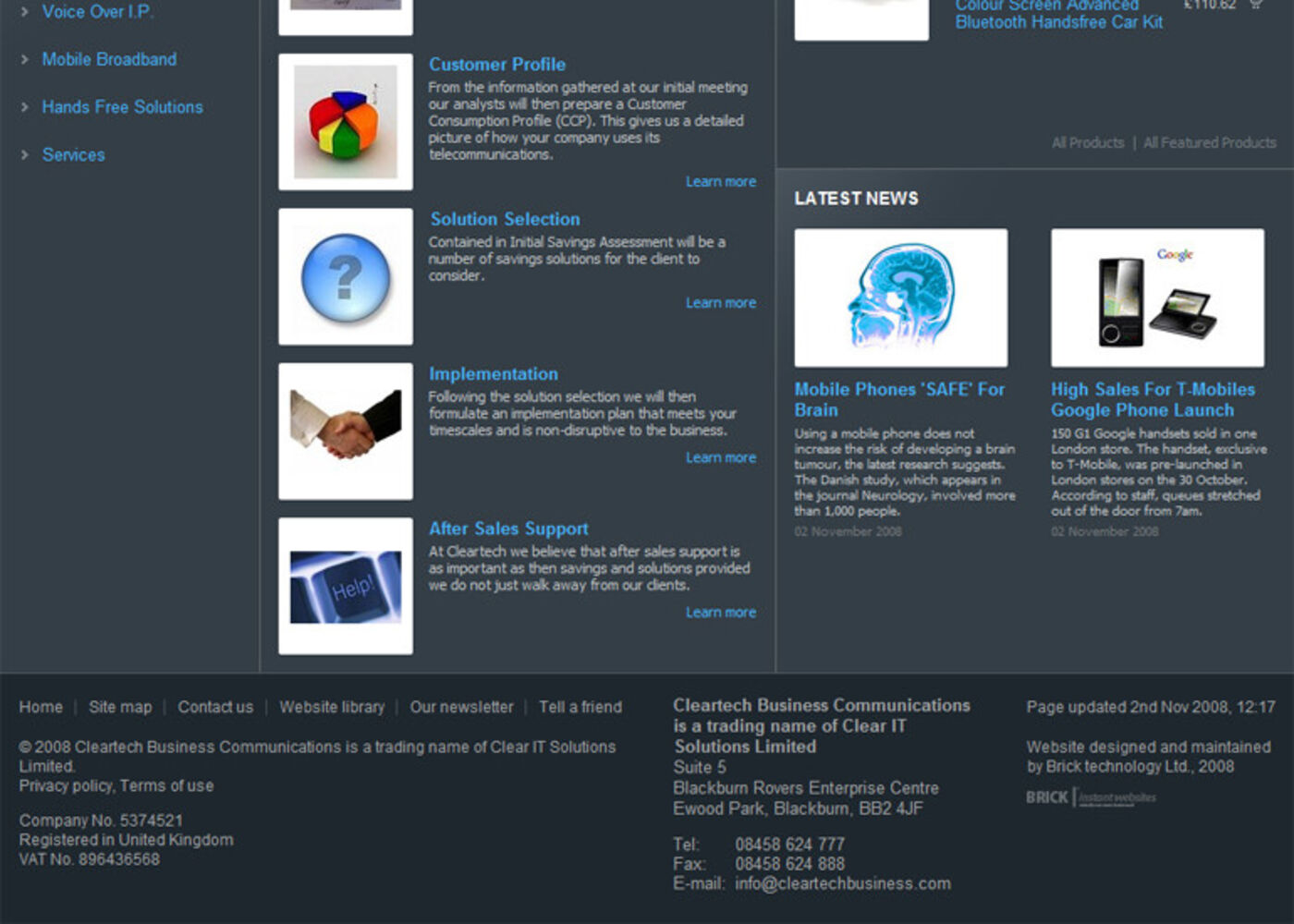 Cleartech Business Communications Homepage footer
