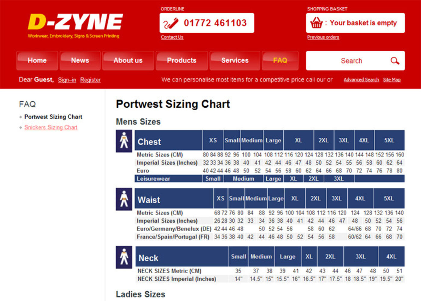 D-Zyne 2008 Portwest Sizing Chart