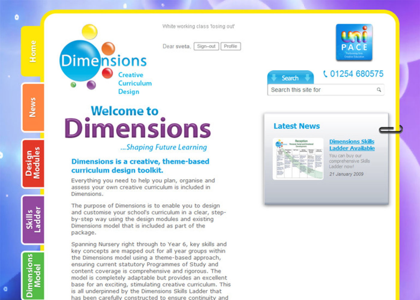 Dimensions Creative Curriculum Homepage header