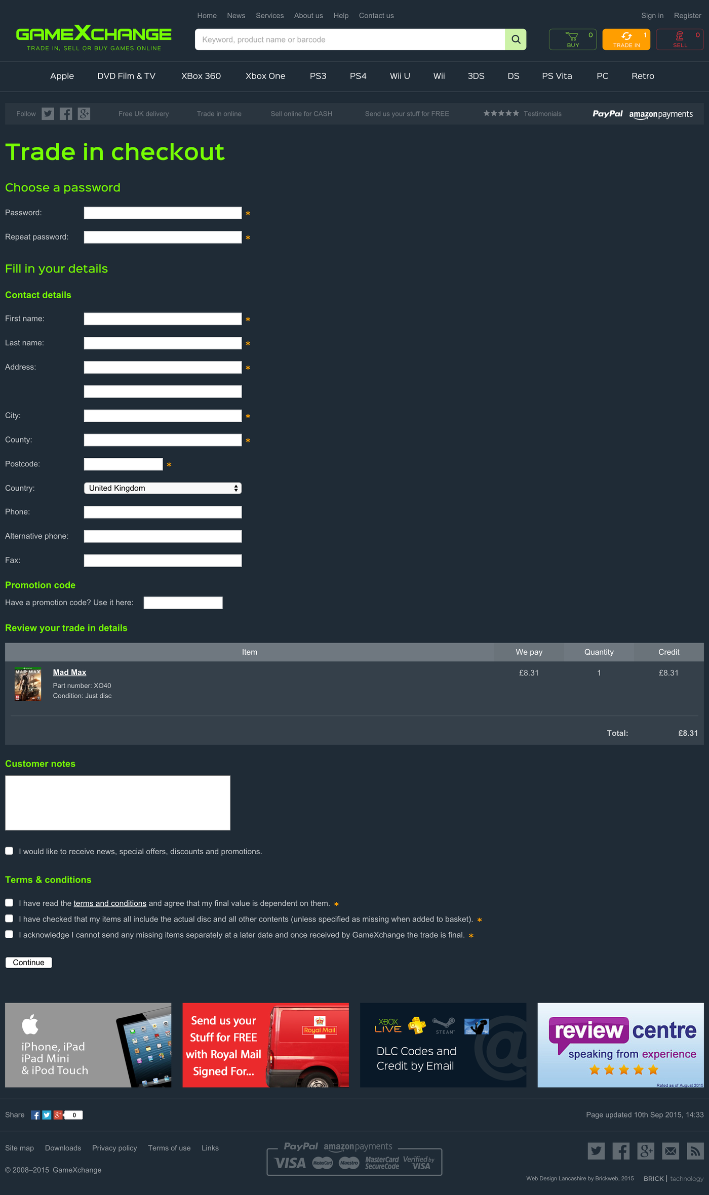 GameXchange Trade in checkout