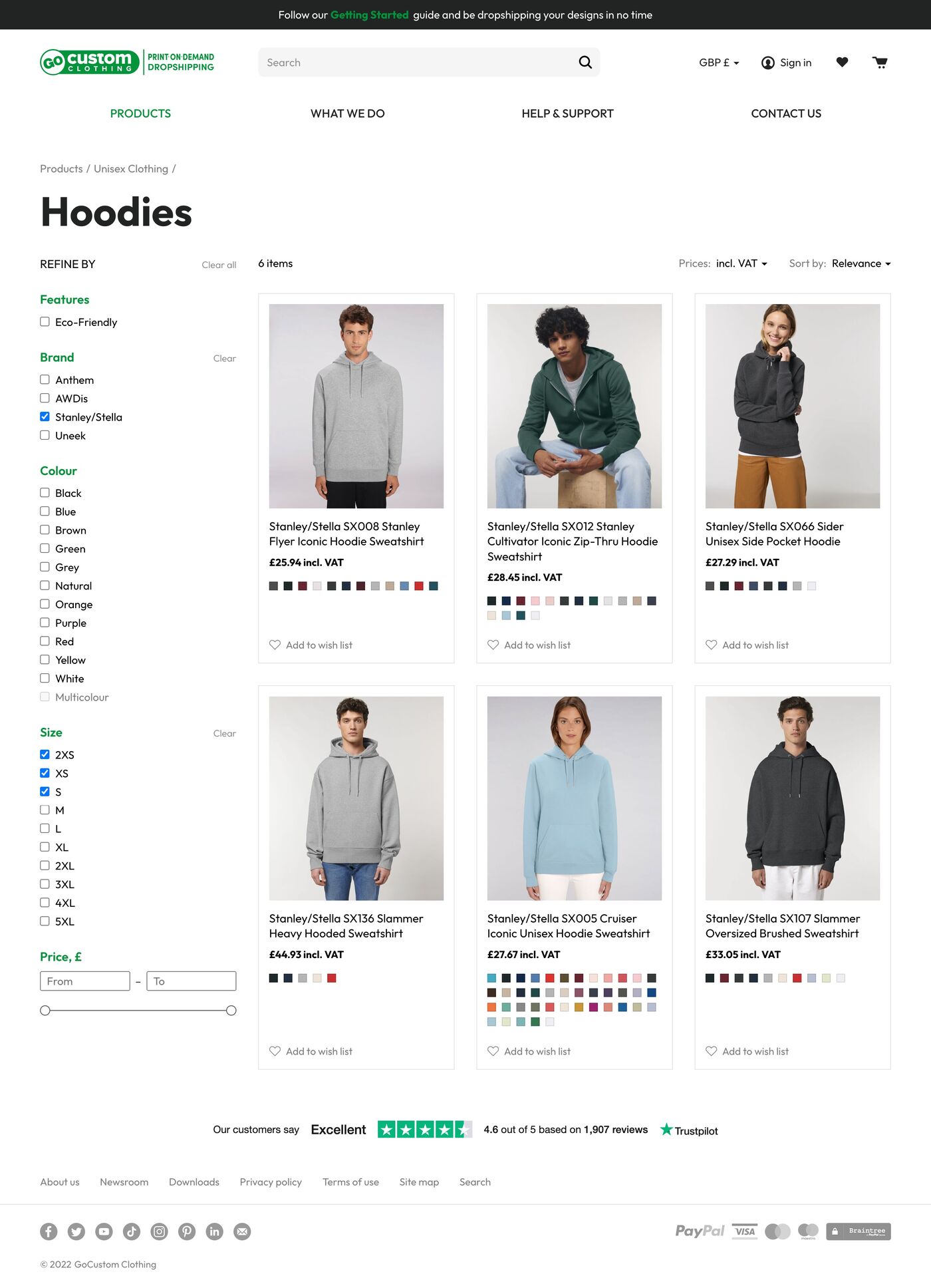GoCustom Clothing Print-On-Demand Dropshipping Category with filter