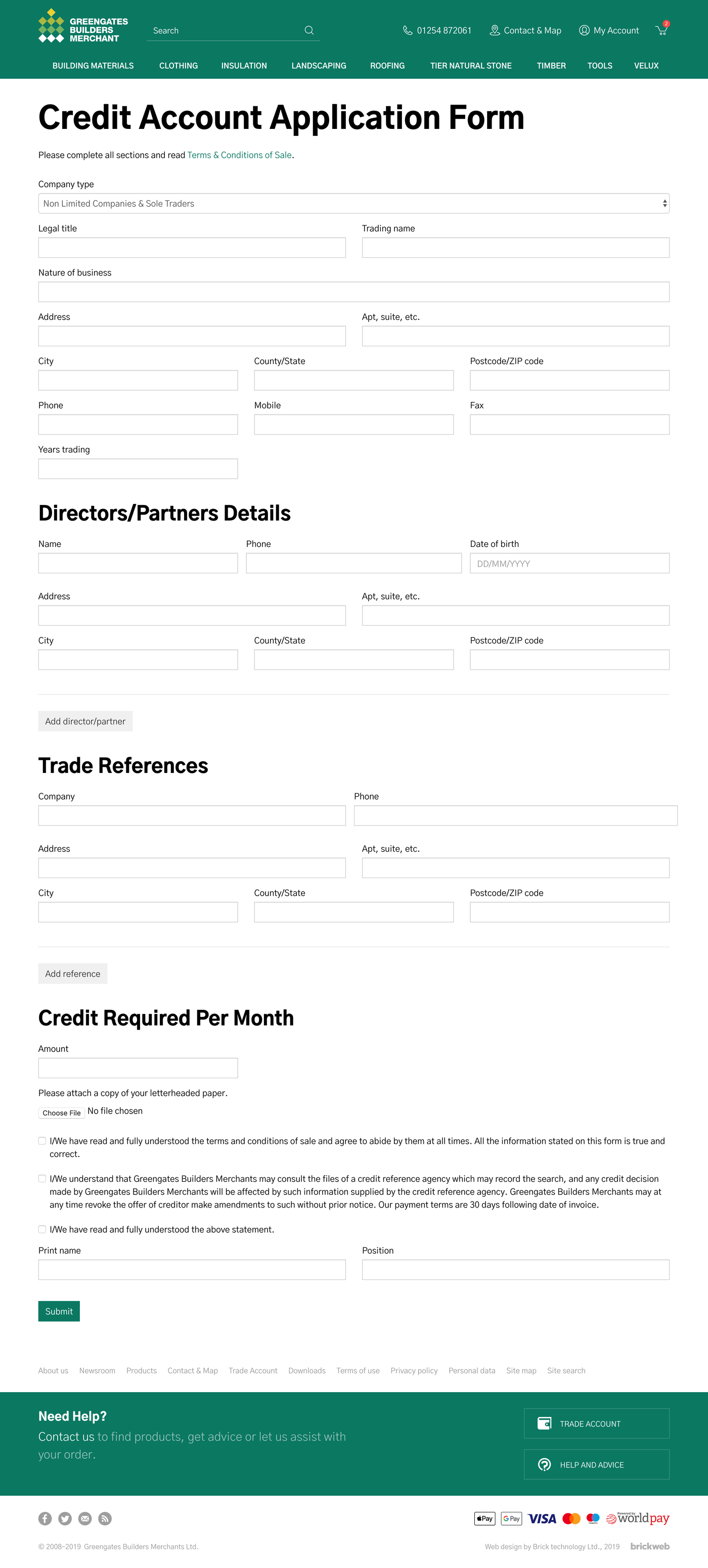 Greengates Builders Merchants Application Form