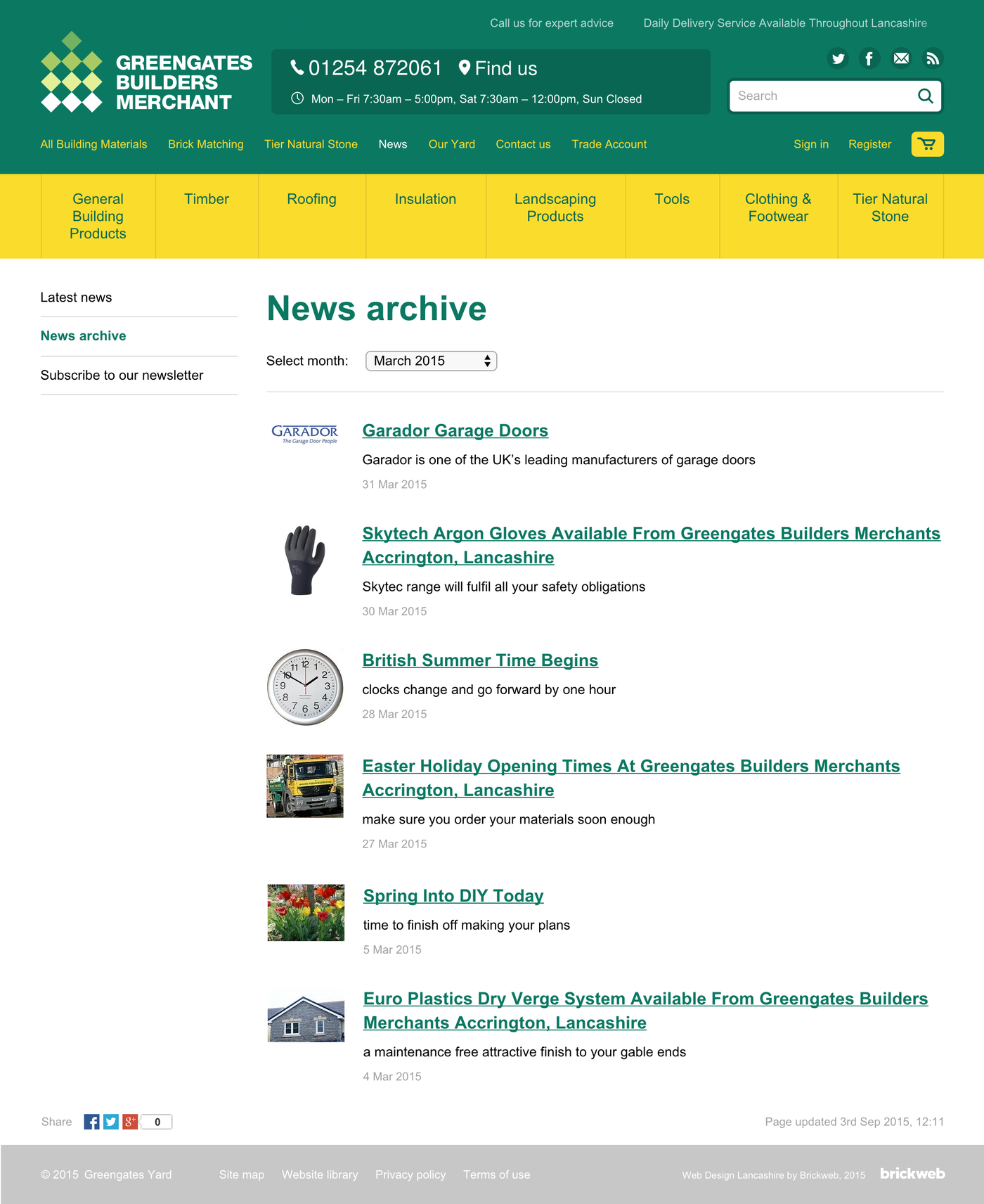 Greengates Builders Merchants (2015) News