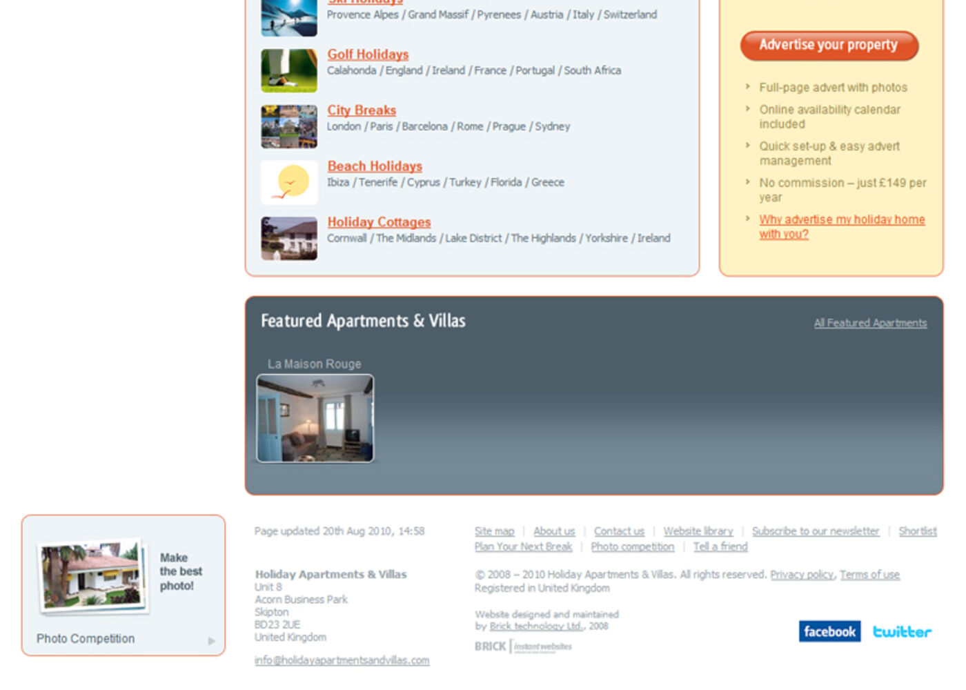 Holiday Apartments & Villas Homepage footer