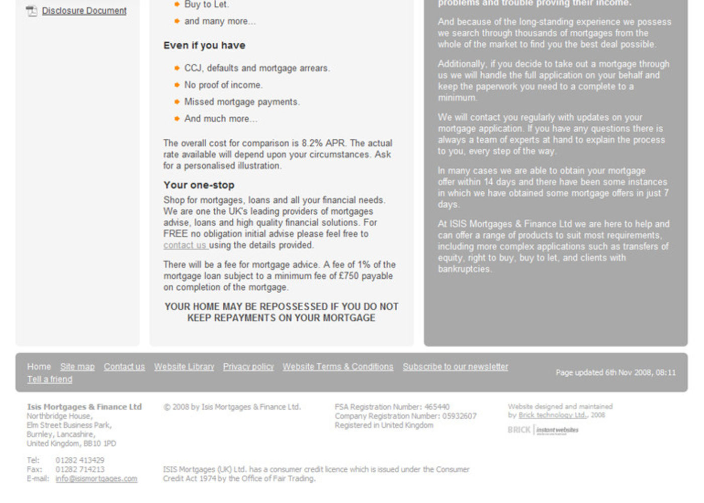 Isis Mortgages & Finance Ltd Homepage footer
