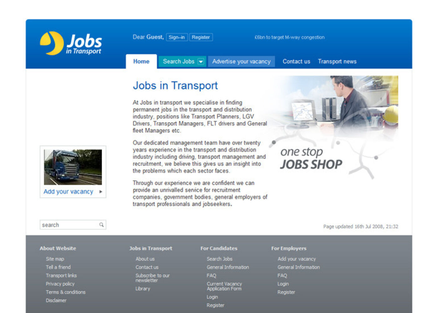 Jobs in Transport Homepage header