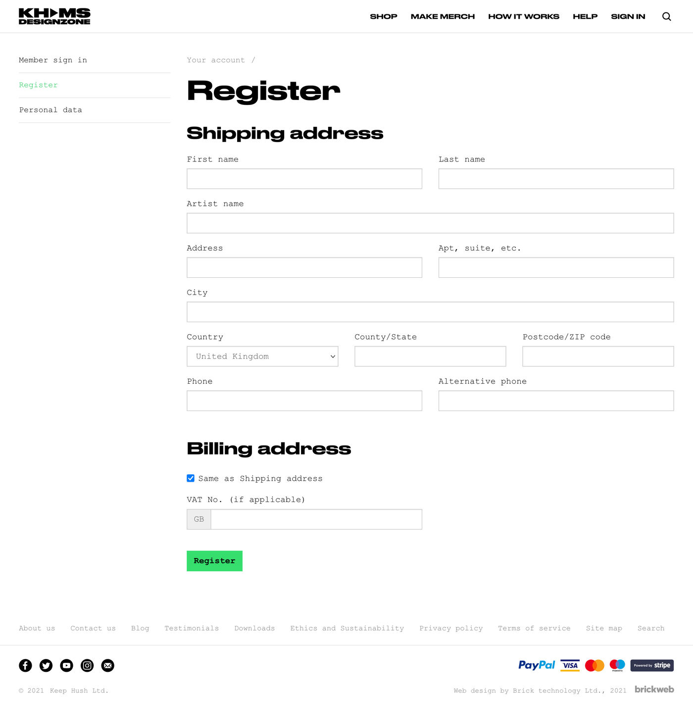 Keep Hush Merch Service DesignZone Registration