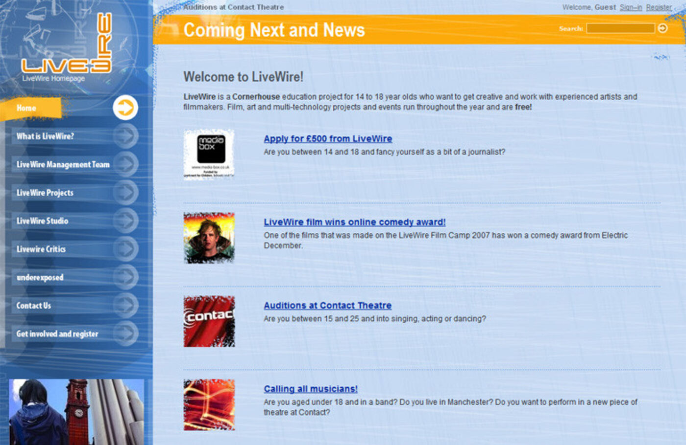 LiveWire Homepage header