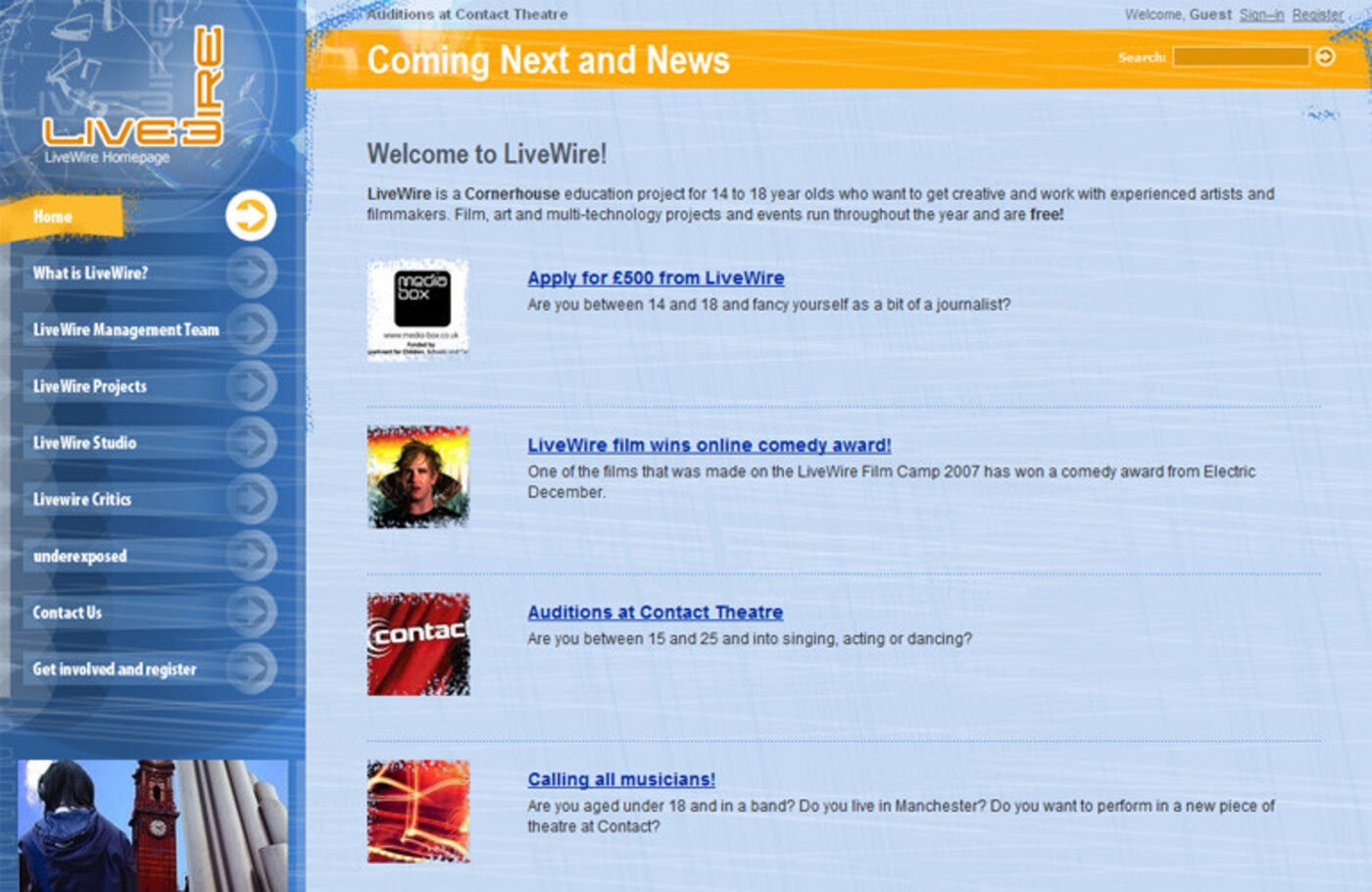LiveWire Homepage header