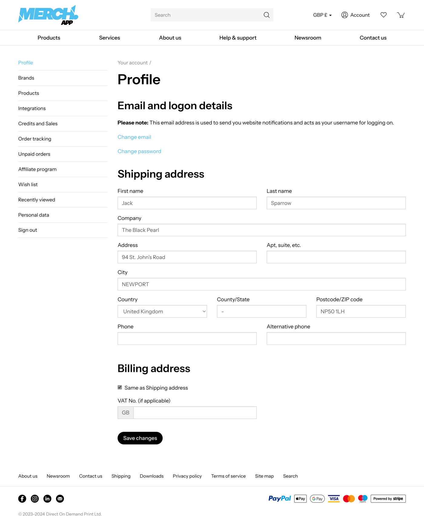 Merch App Create/Edit profile customer
