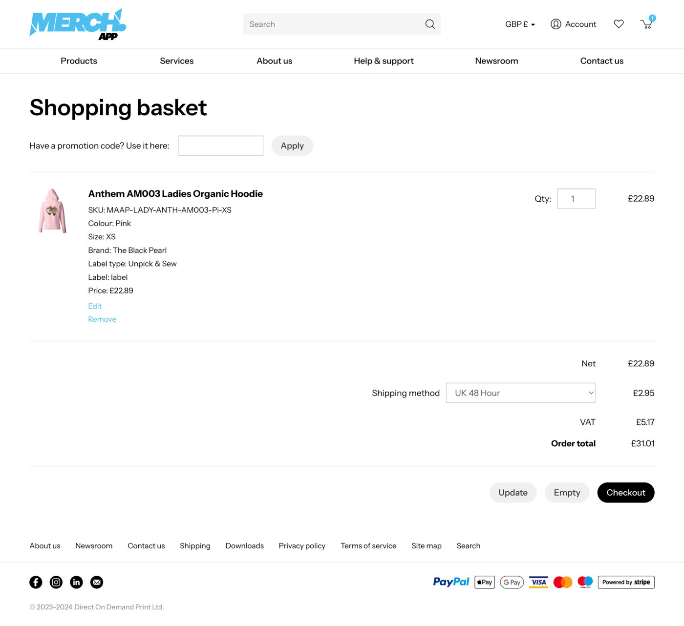 Merch App Shopping basket