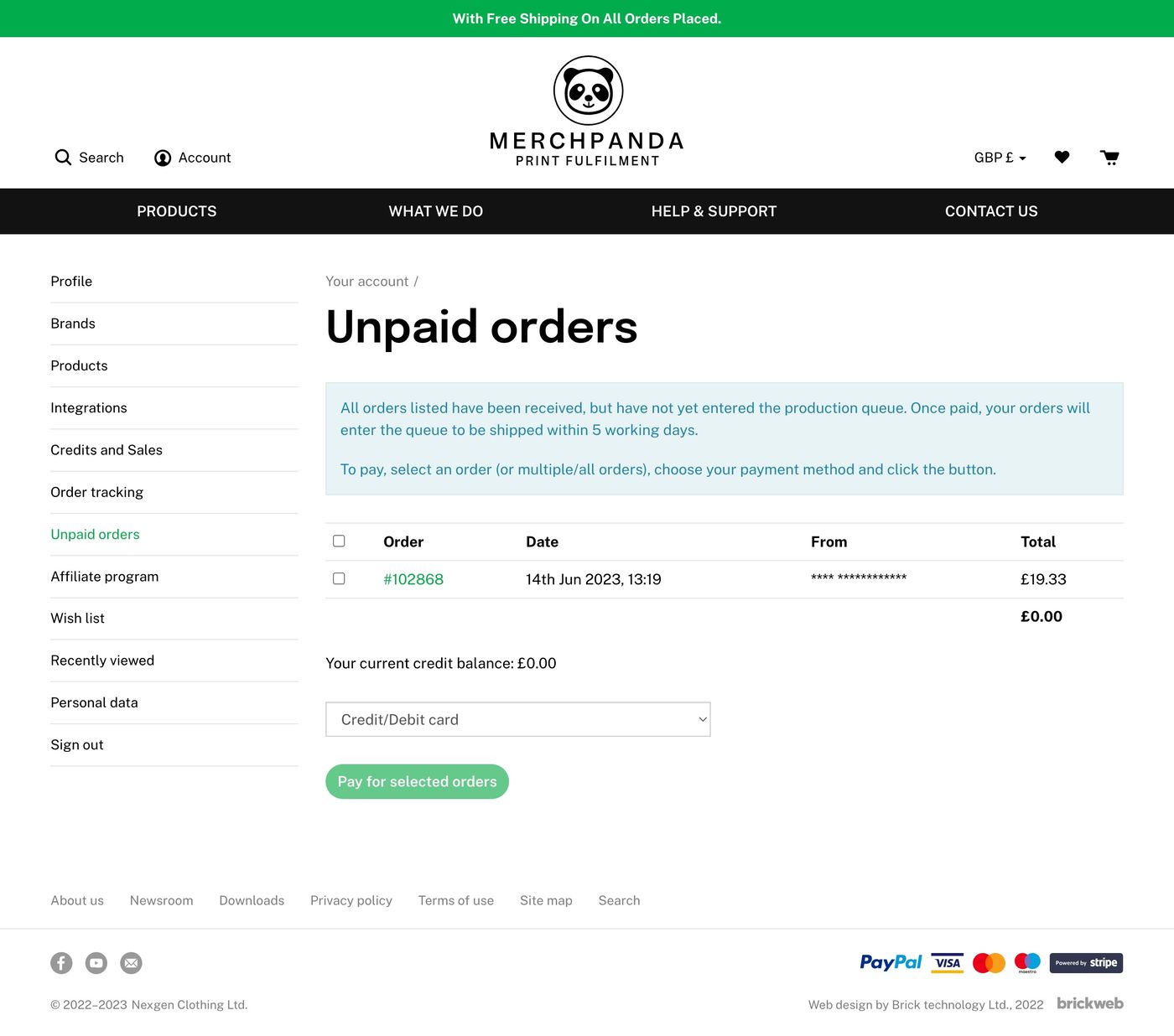 Merch Panda Unpaid Orders