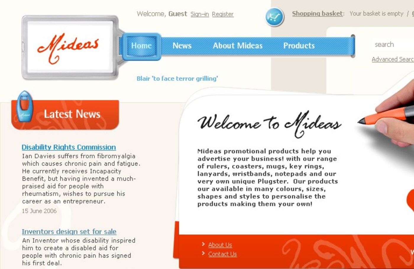 Mideas Homepage header