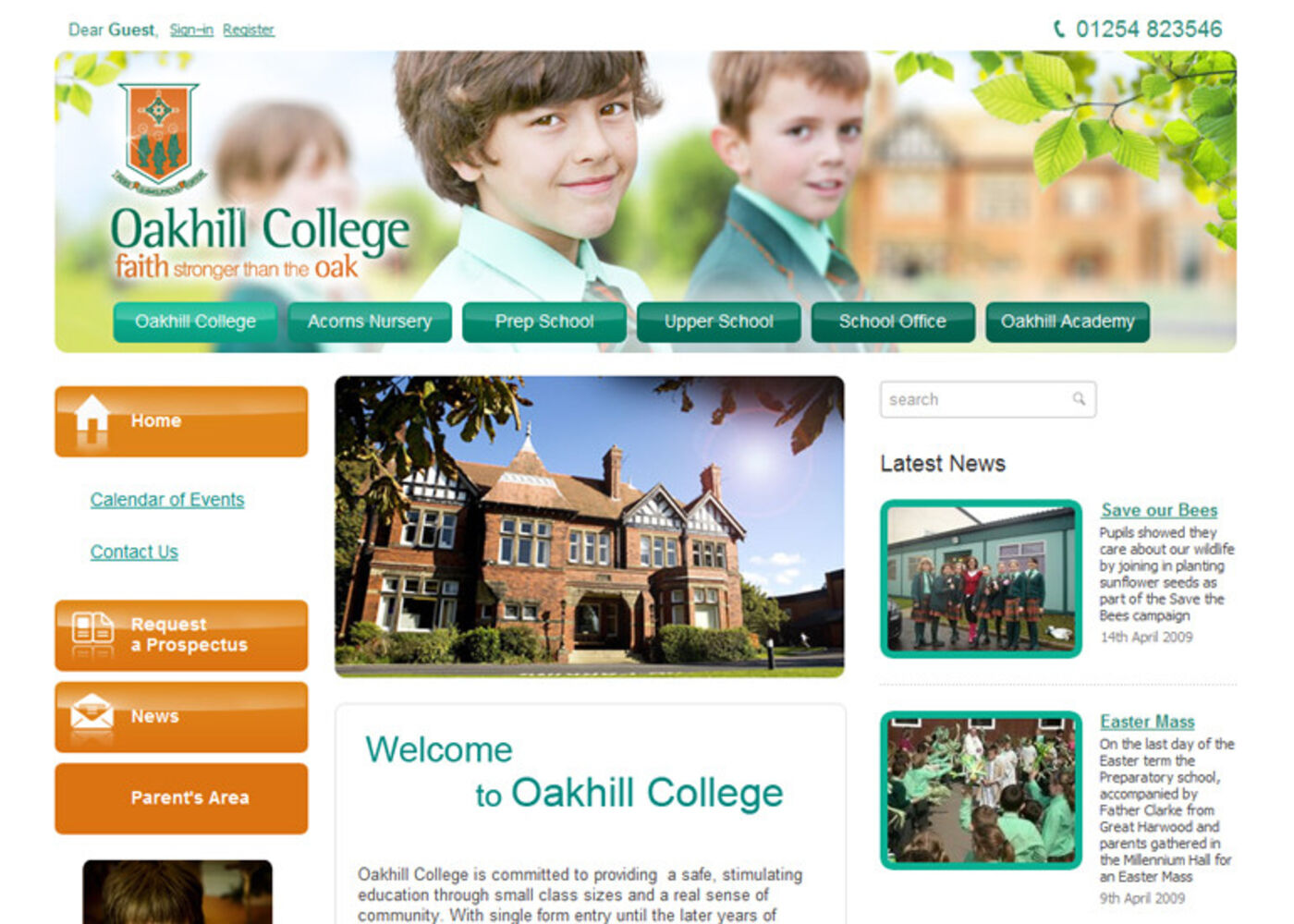 Oakhill College Homepage header