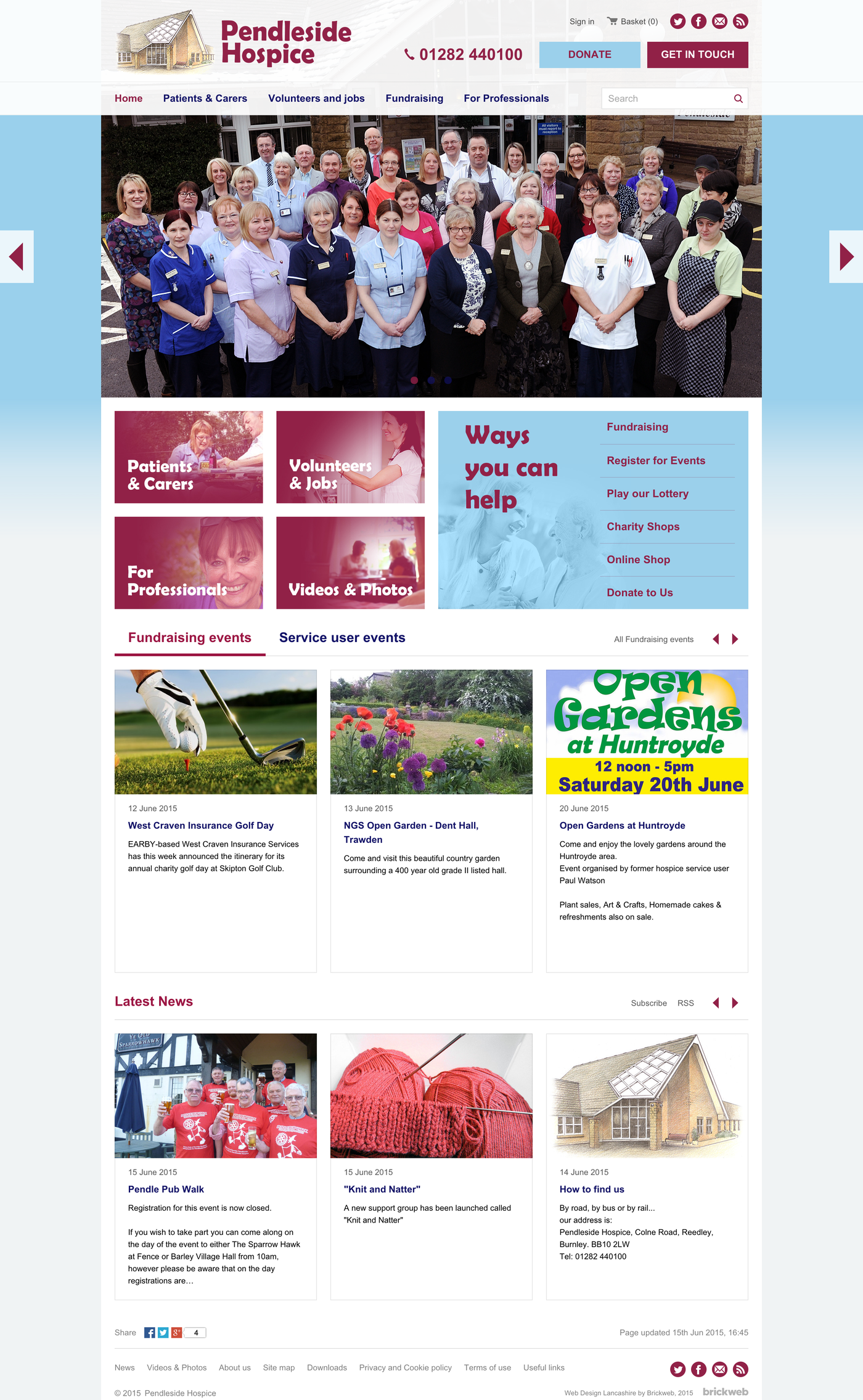 Pendleside Hospice Home page