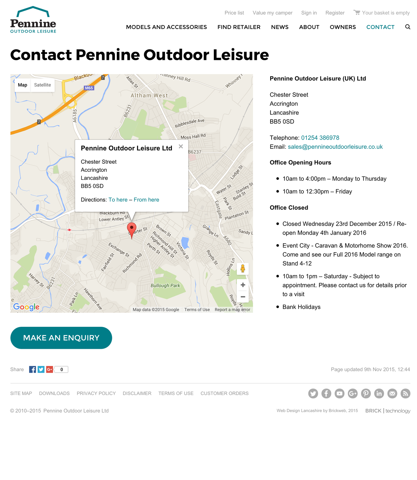 Pennine Outdoor Leisure Contact us Pennine Outdoor Leisure