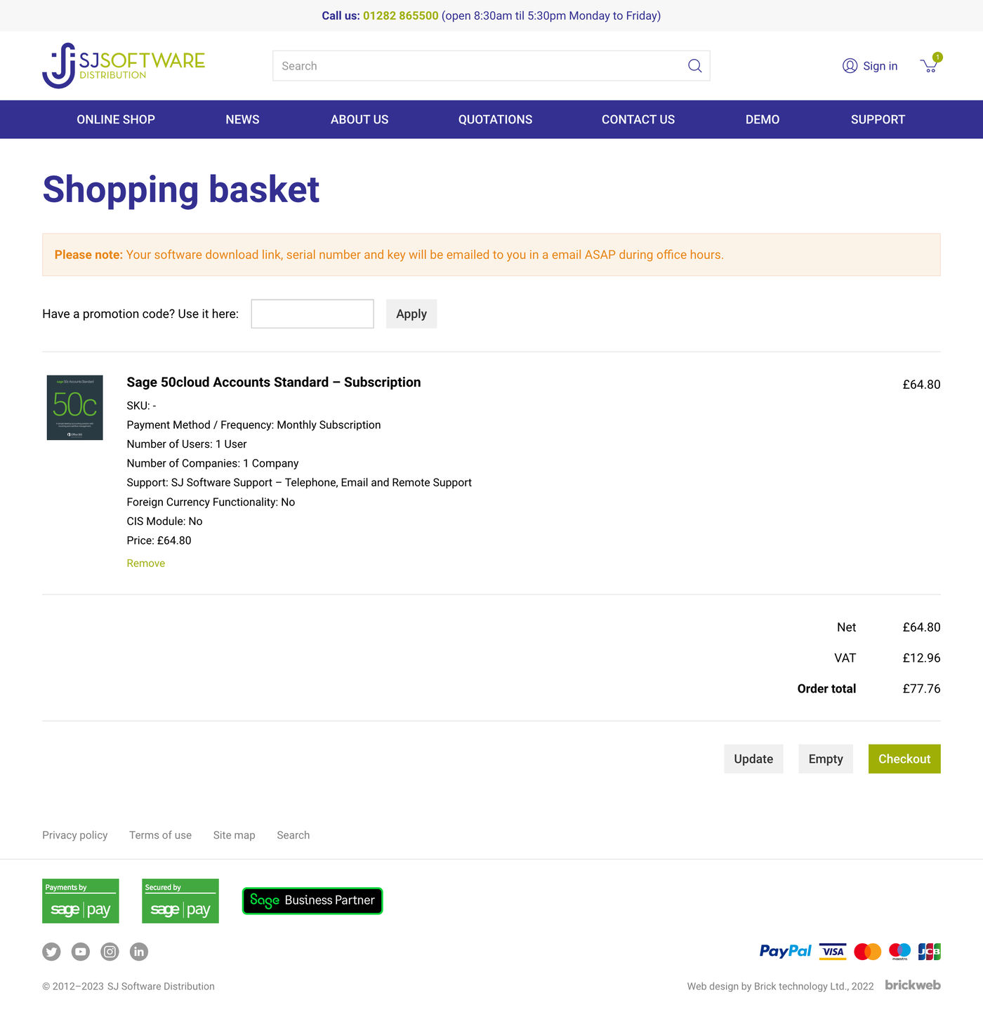 SJ Software Distribution Shopping Basket