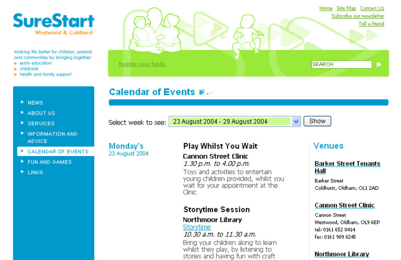 Sure Start Westwood & Coldhurst Calendar of events - SureStart