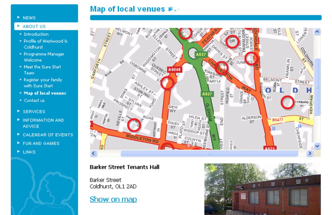 Sure Start Westwood & Coldhurst Venues map - SureStart