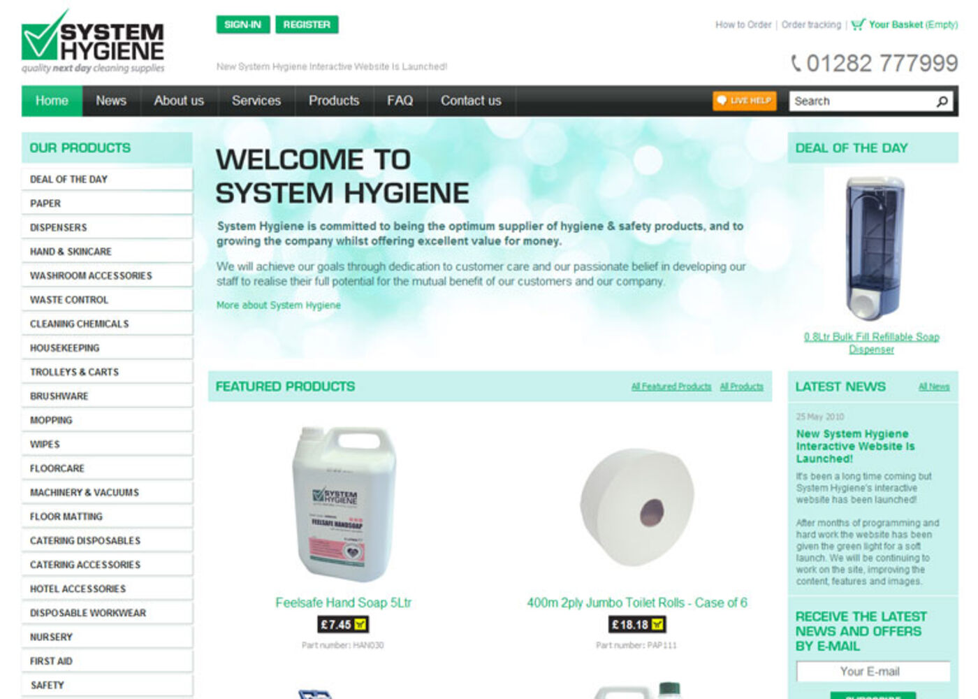 System Hygiene Homepage header