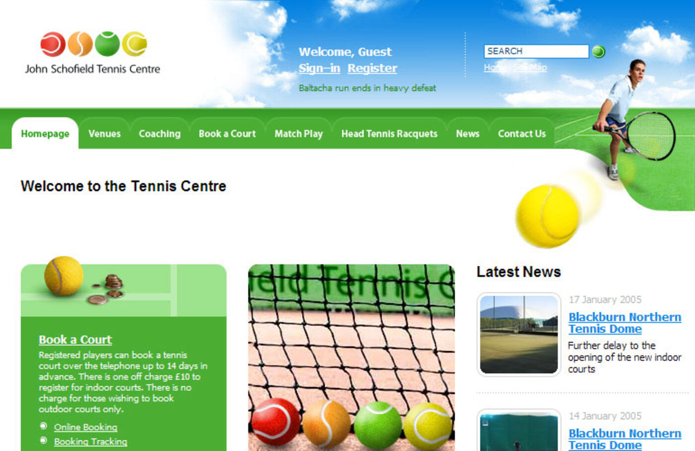 Tennis Centre Homepage header