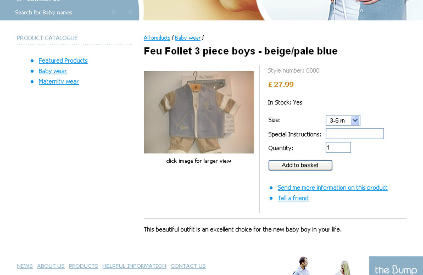 The Bump Maternity Clothing & Babywear Product description page