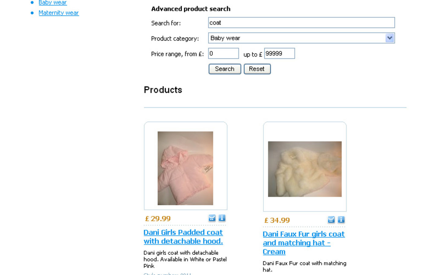The Bump Maternity Clothing & Babywear Advanced product search results