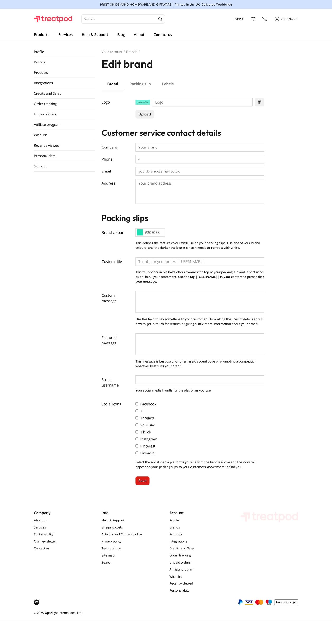 Treat Pod Create / Edit brand
