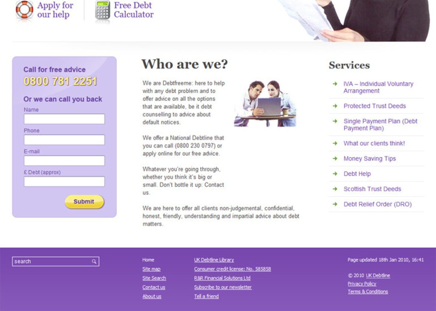 UK Debtline Homepage footer